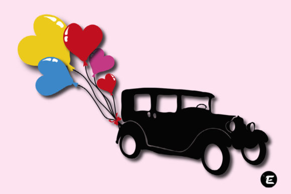 Retro Car and Love Balloons